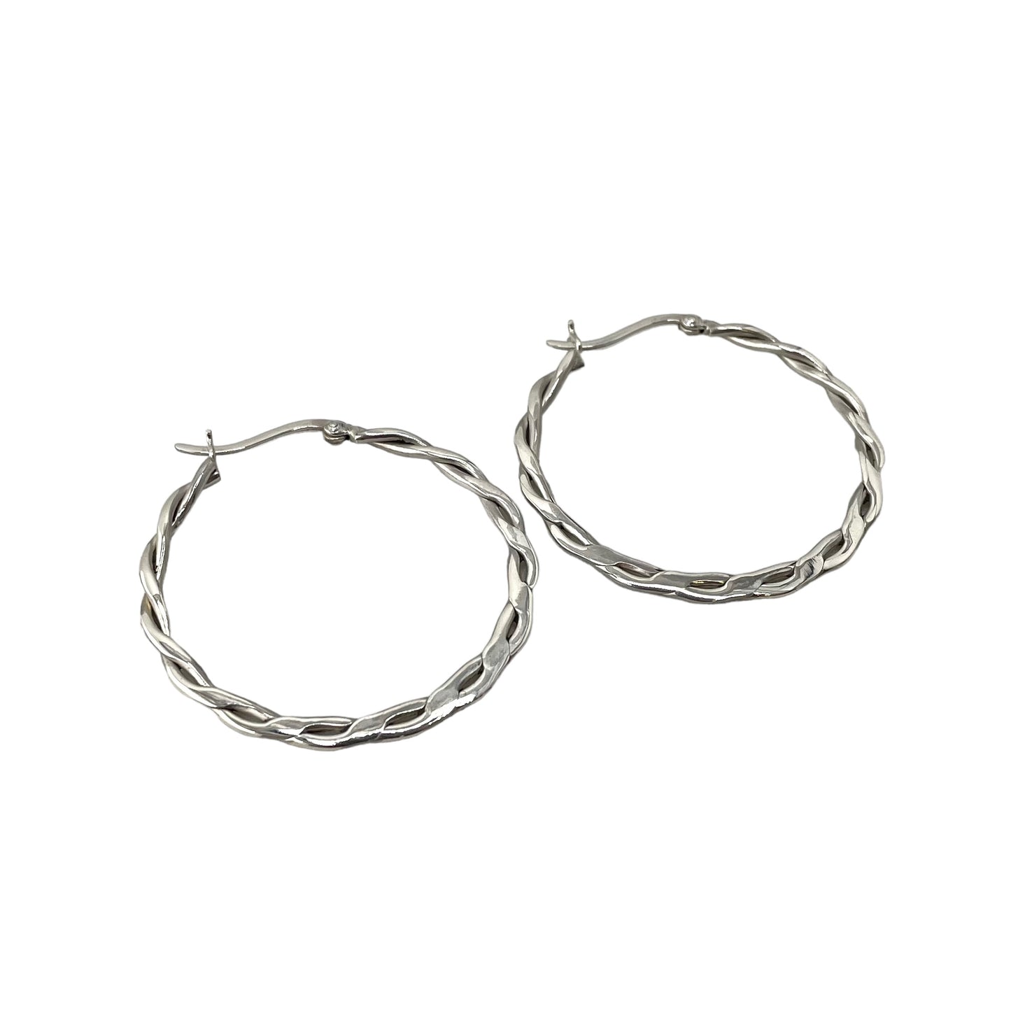 Flat Braid 40mm Hinged Hoop Earrings Sterling Silver