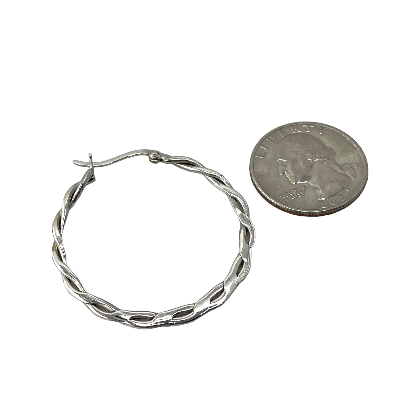 Flat Braid 40mm Hinged Hoop Earrings Sterling Silver