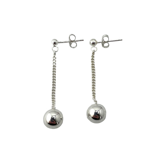 Bead Curb Drop Earrings Sterling Silver