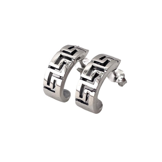 Greek Key Post Earrings Sterling Silver