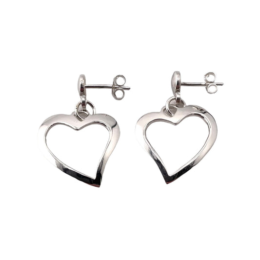 Heart Drop Post Earrings Sterling Silver