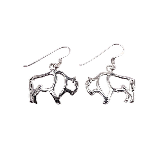 Buffalo Cut Out Dangle Earrings Sterling Silver