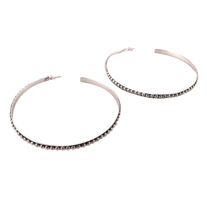 Ball Dot Single Row Large Hoop Earrings Sterling Silver