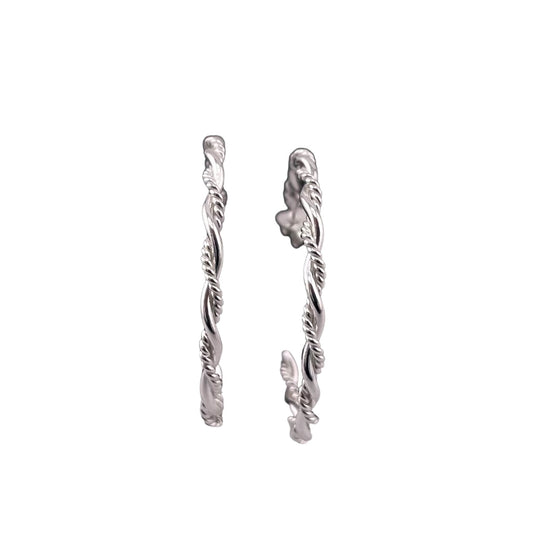 Rope Twist 30mm Hoop Post Earrings Sterling Silver