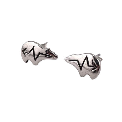 Imprinted Southwestern Bear Earrings Sterling Silver