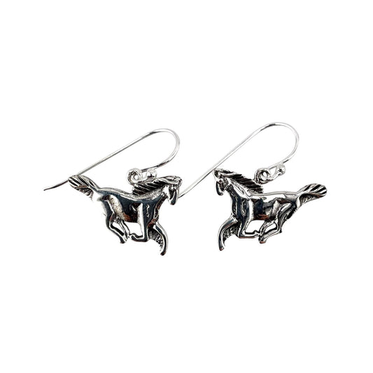 Galloping Horse Dangle Earrings Sterling Silver