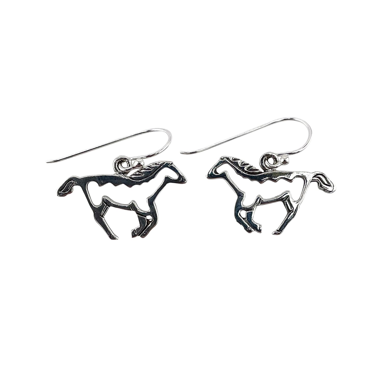 Galloping Horse Outline Dangle Earrings Sterling Silver