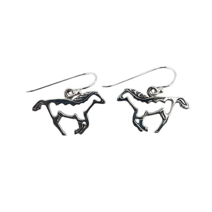 Galloping Horse Outline Dangle Earrings Sterling Silver