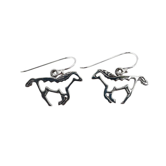 Galloping Horse Outline Dangle Earrings Sterling Silver