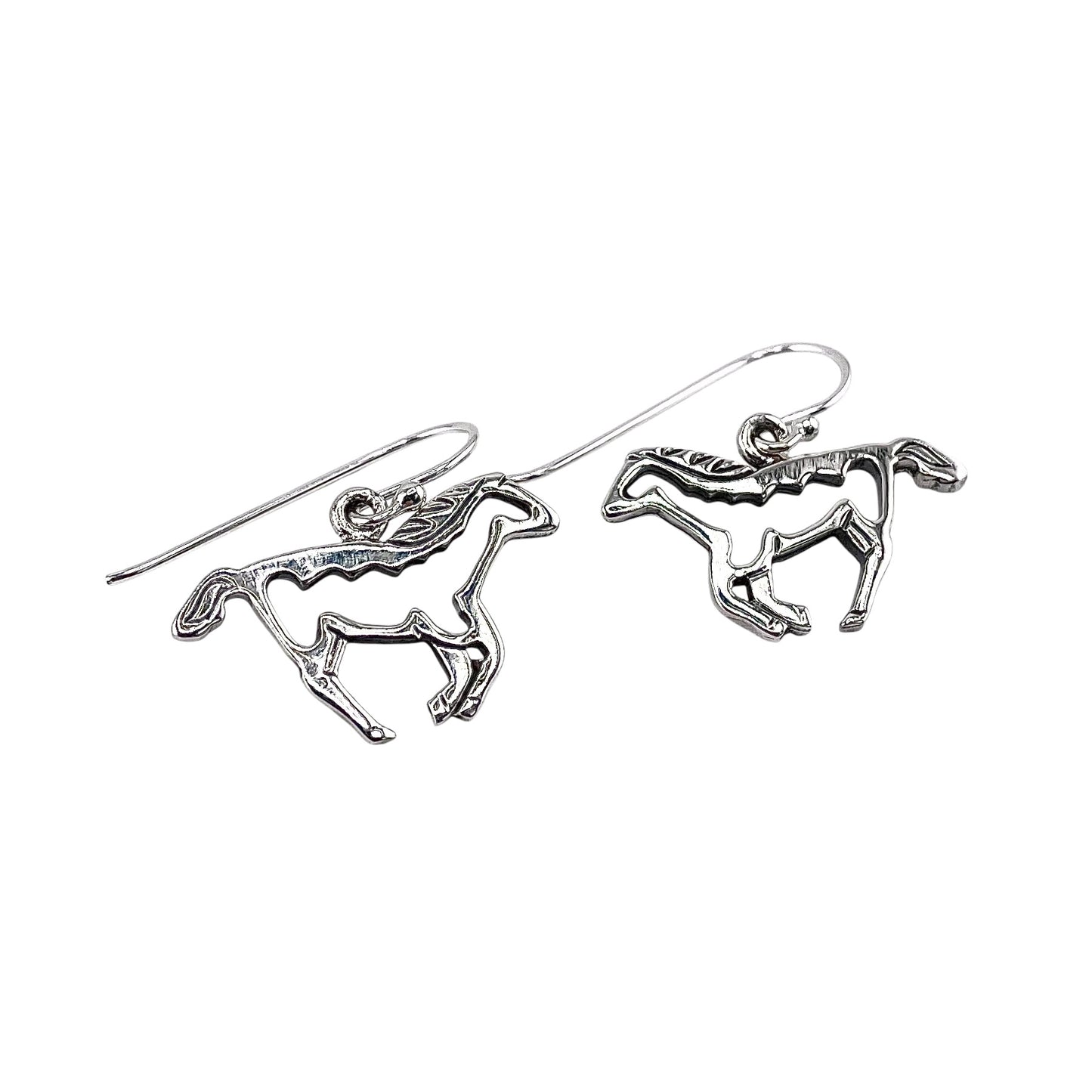 Galloping Horse Outline Dangle Earrings Sterling Silver