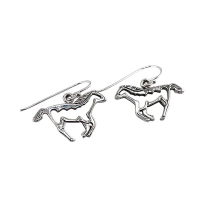 Galloping Horse Outline Dangle Earrings Sterling Silver