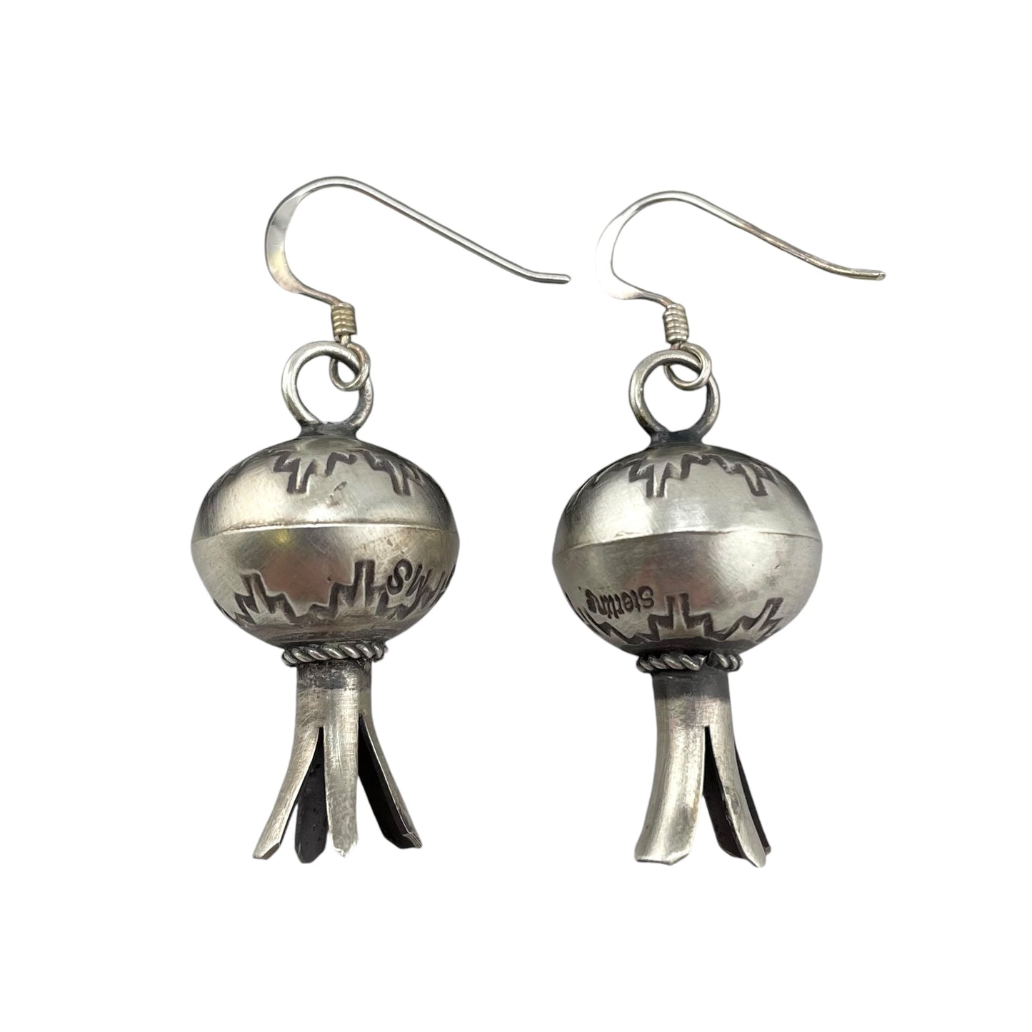 Monica Smith Navajo Imprinted Blossom Dangle Earrings Sterling Silver