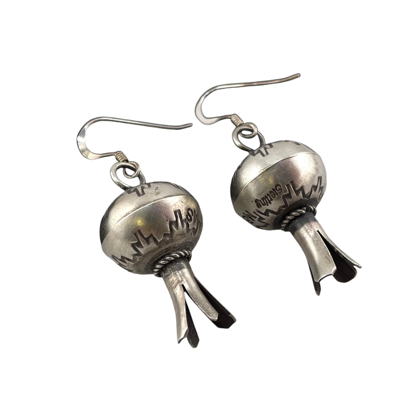 Monica Smith Navajo Imprinted Blossom Dangle Earrings Sterling Silver