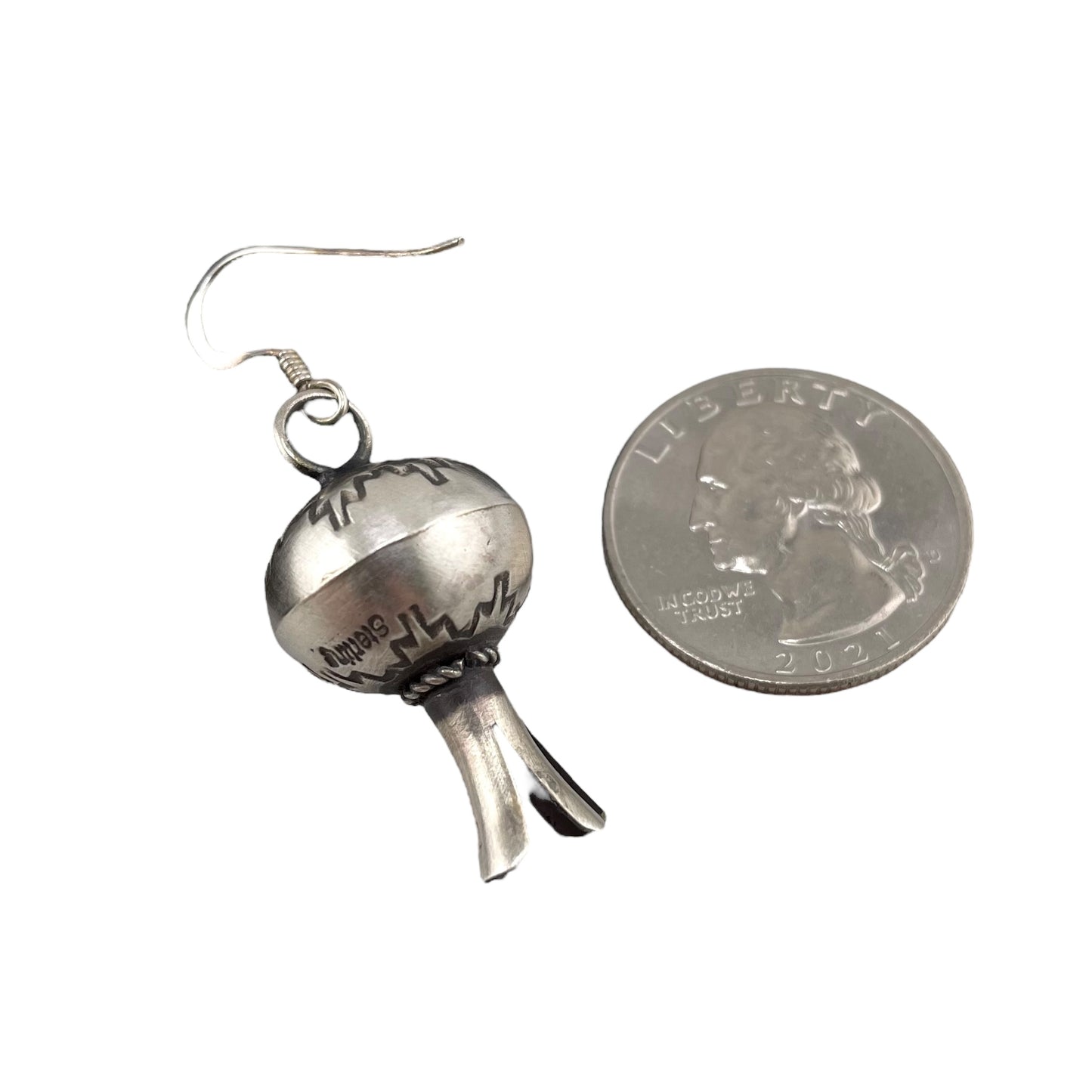 Monica Smith Navajo Imprinted Blossom Dangle Earrings Sterling Silver