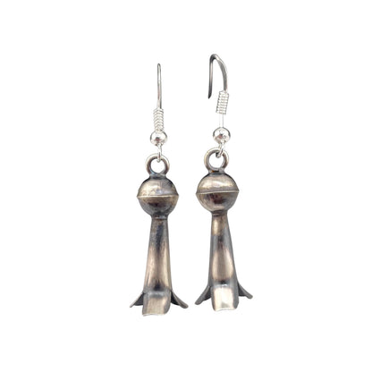 Lenora Garcia Sterling Silver Navajo Squash Blossom Medium Dangle Earrings