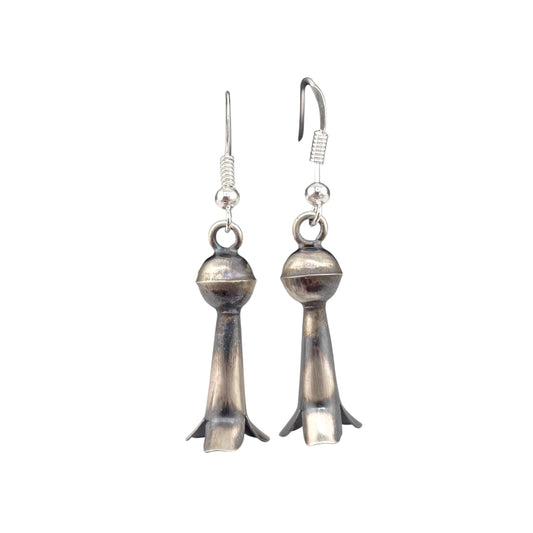 Lenora Garcia Sterling Silver Navajo Squash Blossom Medium Dangle Earrings