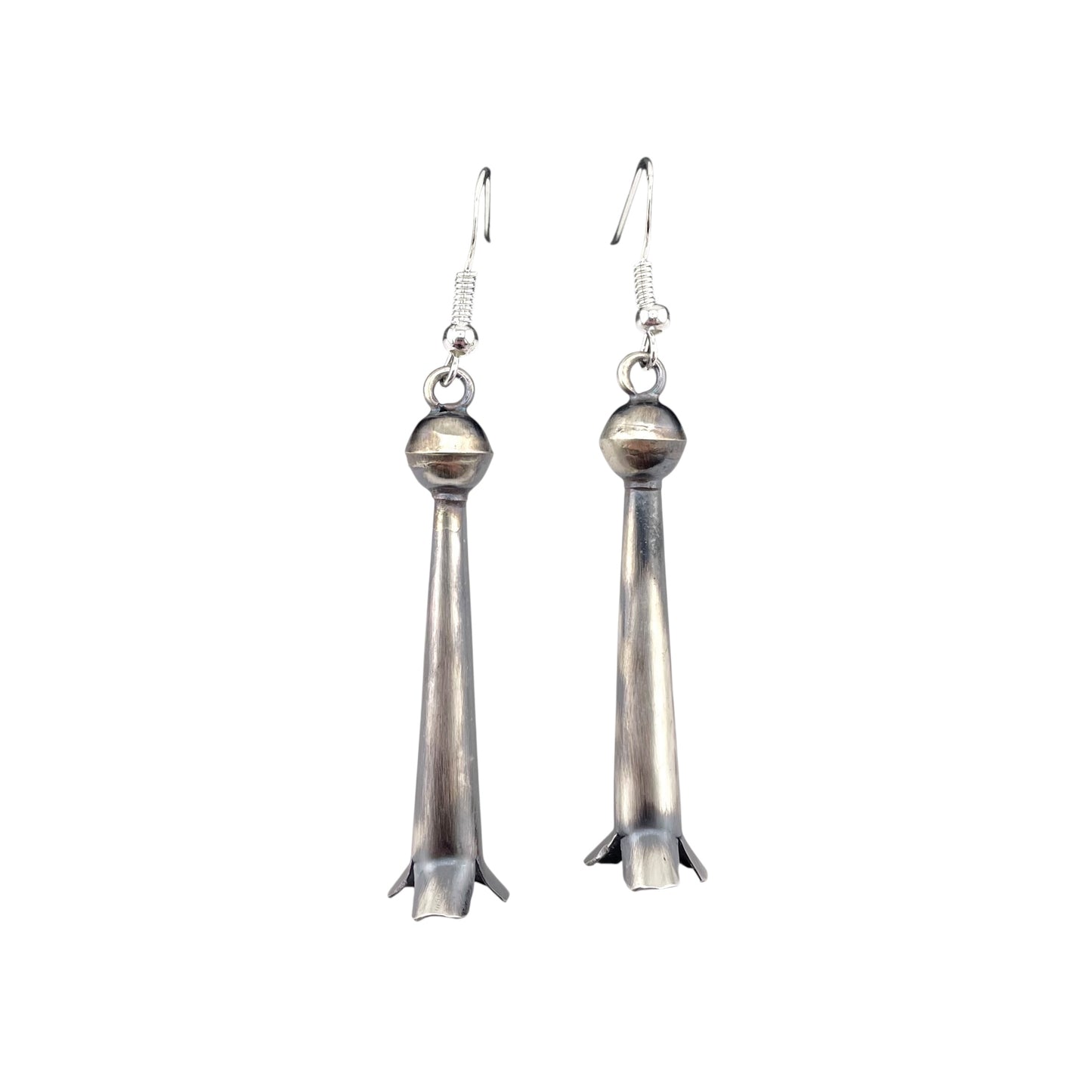 Lenora Garcia Sterling Silver Navajo Squash Blossom Long Dangle Earrings