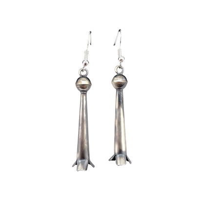 Lenora Garcia Sterling Silver Navajo Squash Blossom Long Dangle Earrings