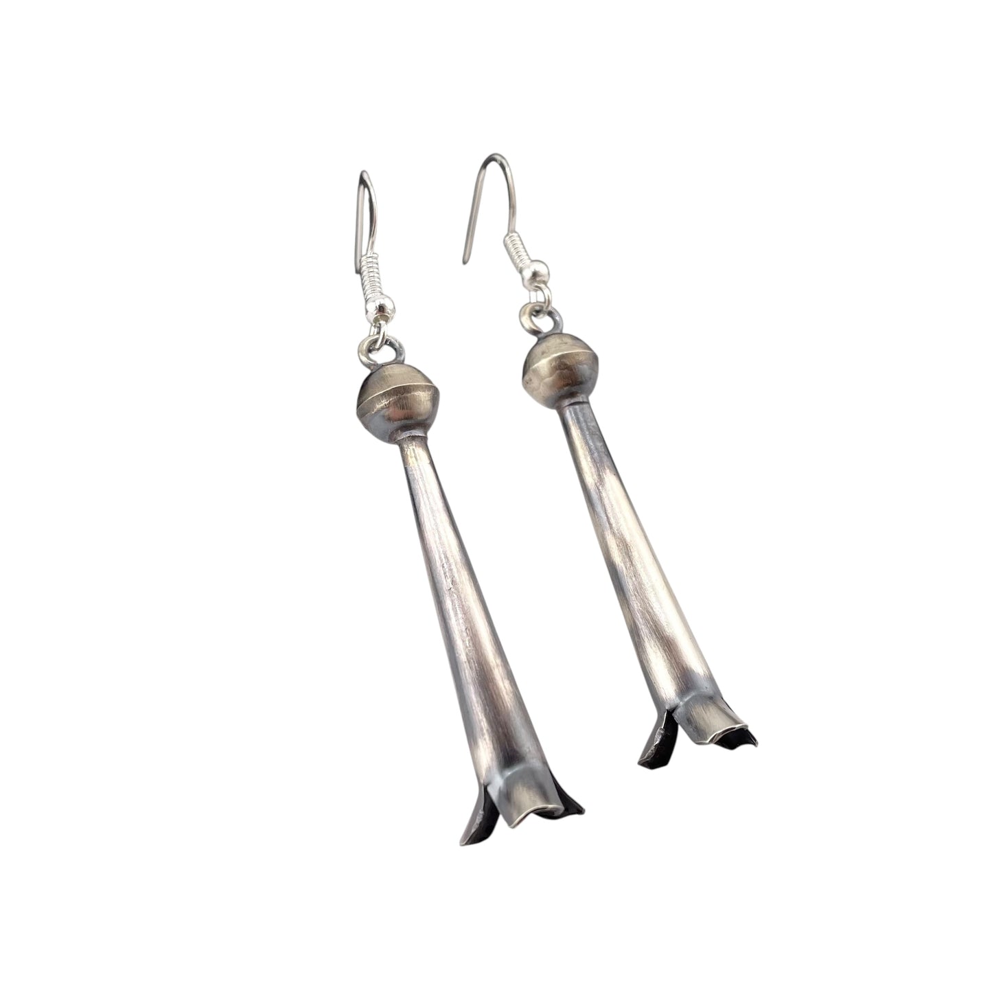 Lenora Garcia Sterling Silver Navajo Squash Blossom Long Dangle Earrings