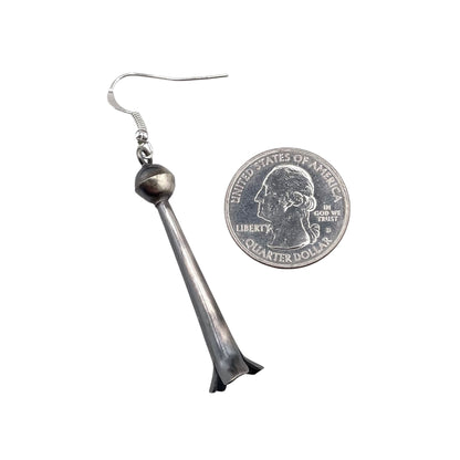 Lenora Garcia Sterling Silver Navajo Squash Blossom Long Dangle Earrings