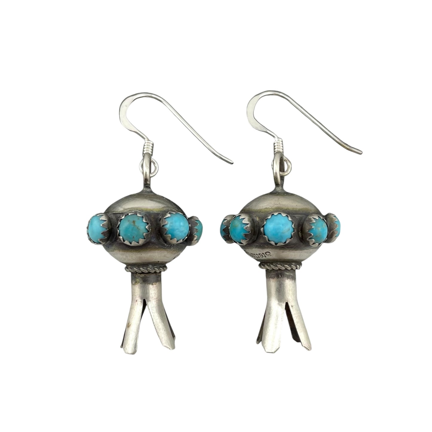 Monica Smith Turquoise Mini Blossom Navajo Earrings Sterling Silver