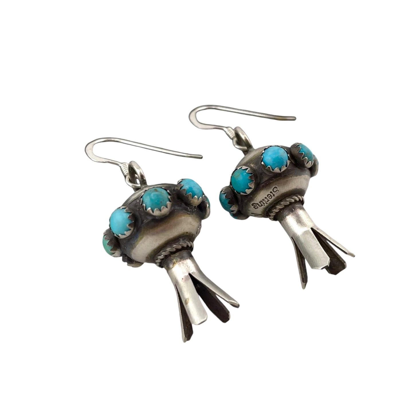 Monica Smith Turquoise Mini Blossom Navajo Earrings Sterling Silver