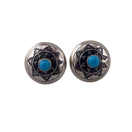 Turquoise Concho Imprint Earrings Sterling Silver