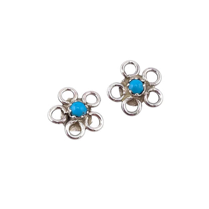 Turquoise Flower Small Navajo Post Earrings Sterling Silver