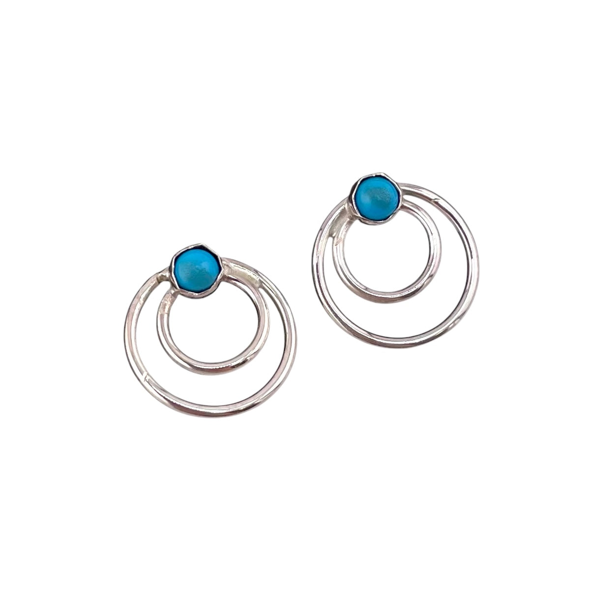 Turquoise Round Wire Navajo Earrings Sterling Silver