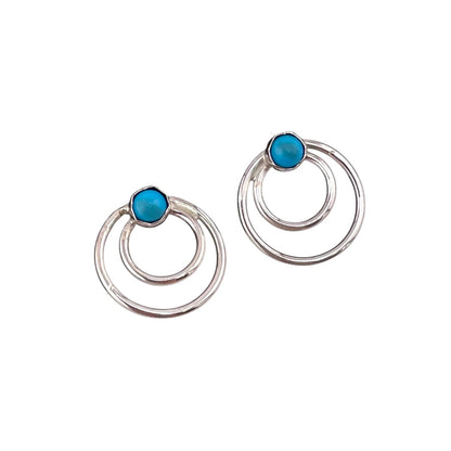 Turquoise Round Wire Navajo Earrings Sterling Silver