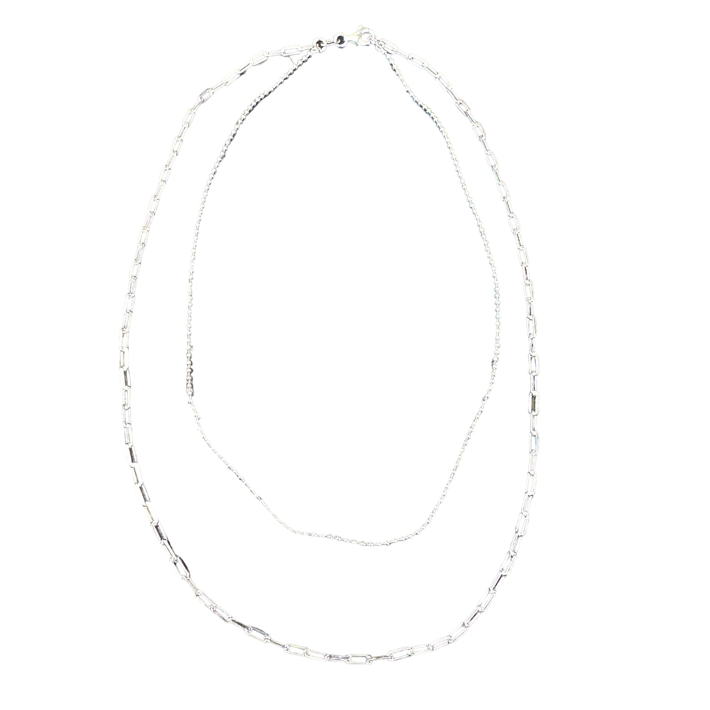 Sterling Silver Fancy Bead & Chain Link Layered Necklace