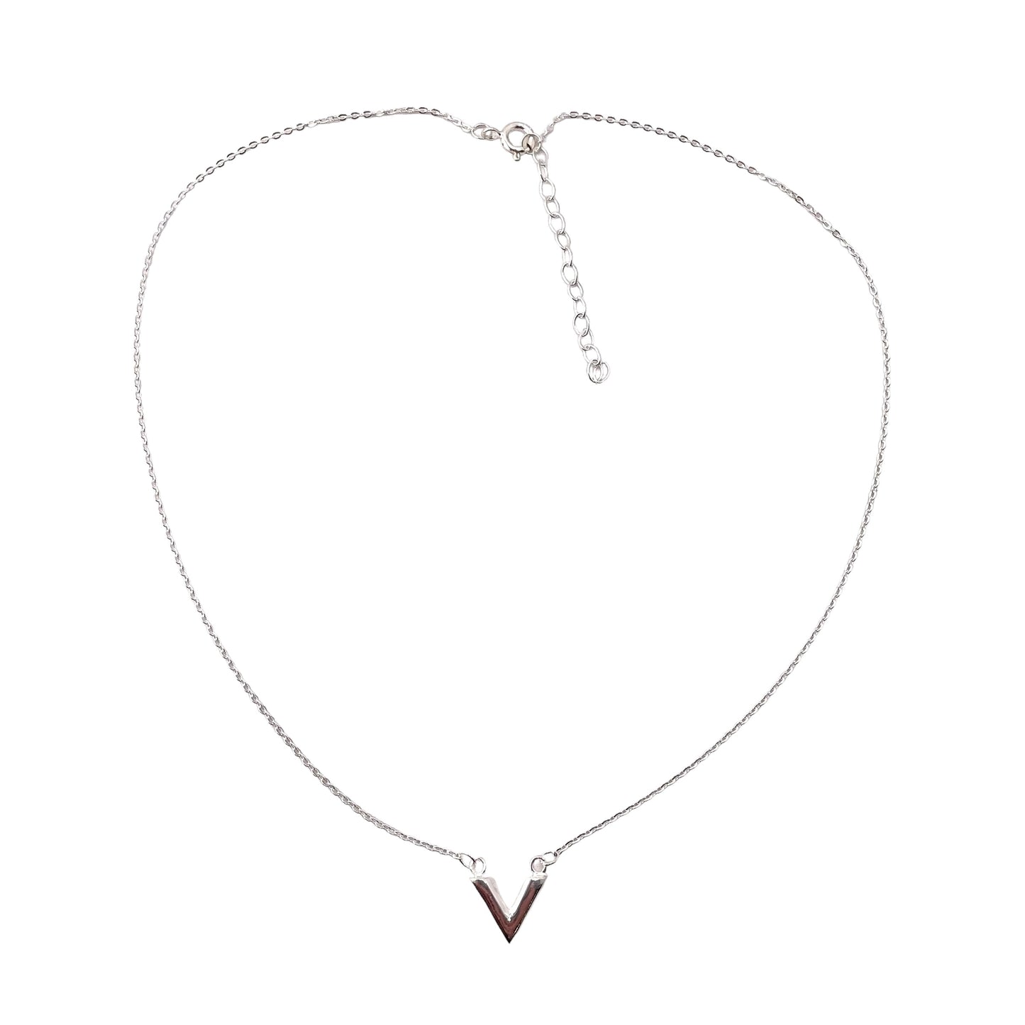 Letter V Chain Necklace 17" Sterling Silver