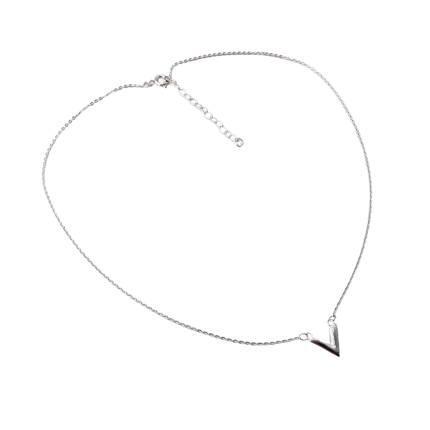 Letter V Chain Necklace 17" Sterling Silver