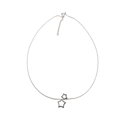 Double Star Chain Necklace 17" Sterling Silver