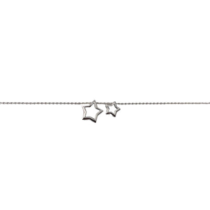 Double Star Chain Necklace 17" Sterling Silver