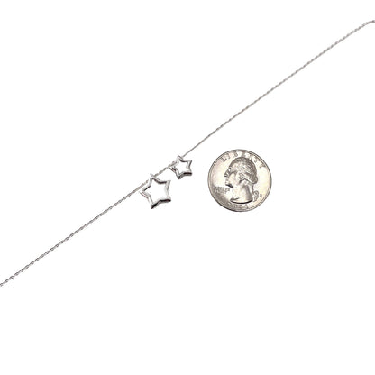 Double Star Chain Necklace 17" Sterling Silver