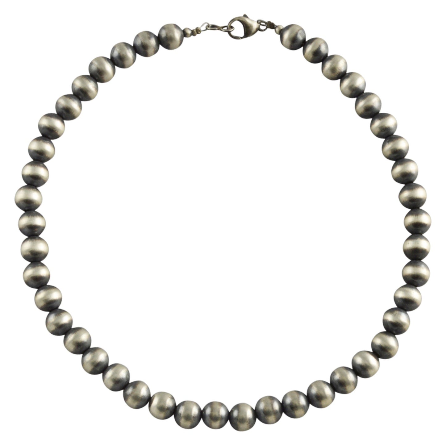 Sterling Silver Desert Pearls Oxidized 12mm Round Bead Necklace. Available from 16" to 60"