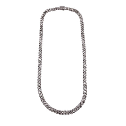 CZ Curb 8mm Rhodium Sterling Silver Chain Bracelet Necklace