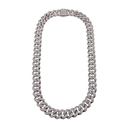 CZ Curb 17mm Rhodium Sterling Silver Chain Bracelet Necklace