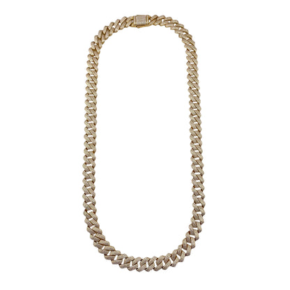 CZ Square Curb 12mm Gold Plated Sterling Silver Chain Bracelet Necklace