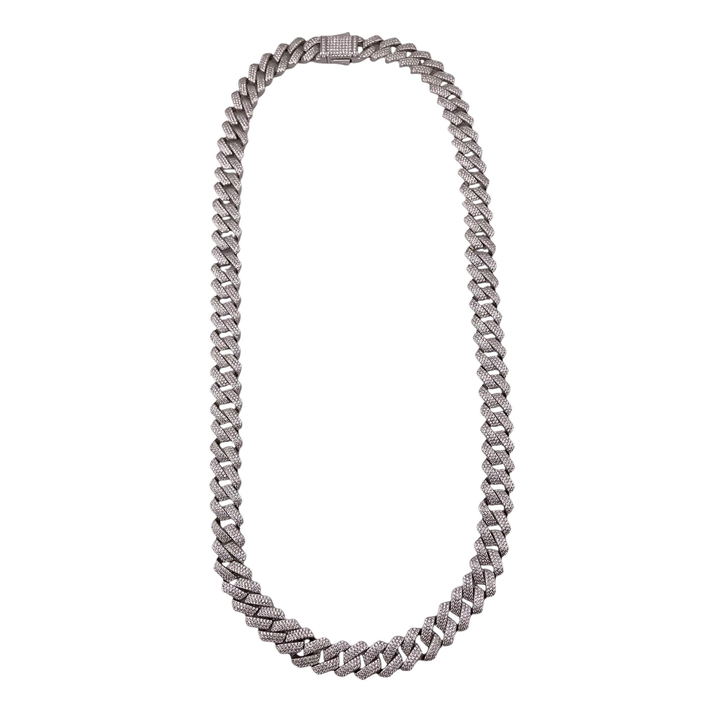 CZ Square Curb 12mm Rhodium Sterling Silver Chain Bracelet Necklace