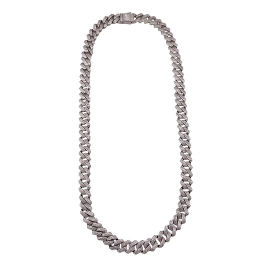 CZ Square Curb 12mm Rhodium Sterling Silver Chain Bracelet Necklace