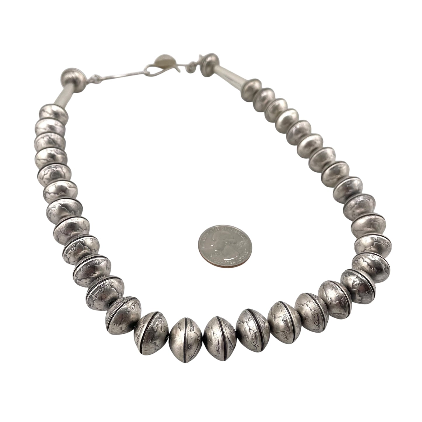 Sterling Silver James McCabe Plain Mercury Dime Coin Bead Necklace Navajo
