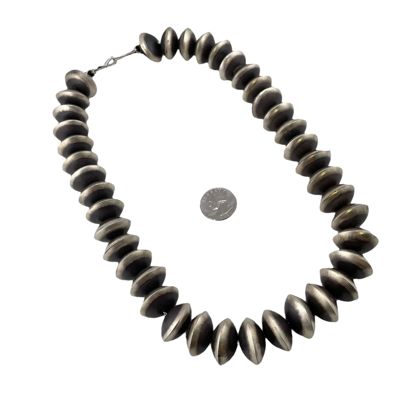 Monica Smith Navajo Pearl 25mm Saucer Bead Necklace Sterling Silver
