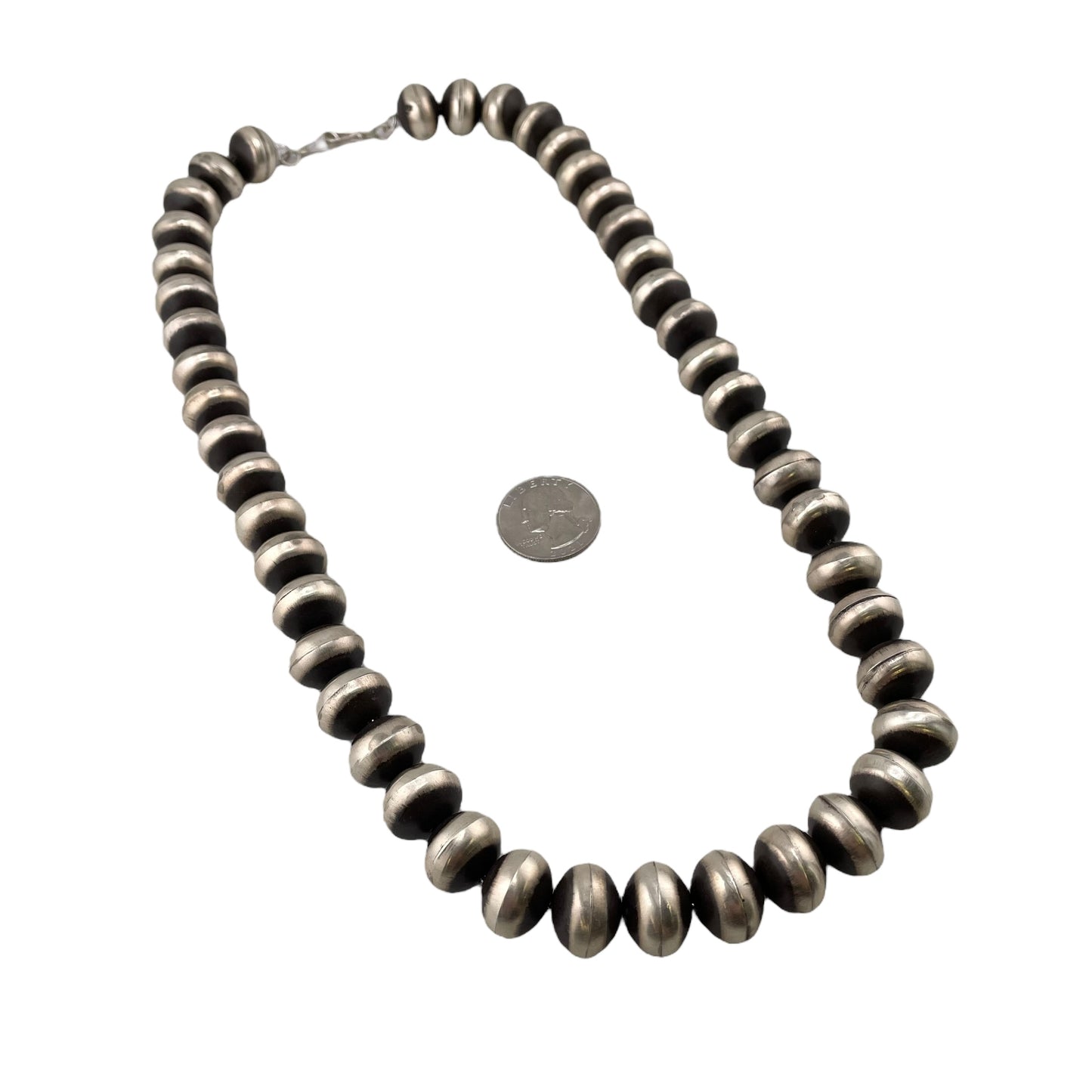 Monica Smith Navajo Pearl 16mm Saucer Bead Necklace Sterling Silver