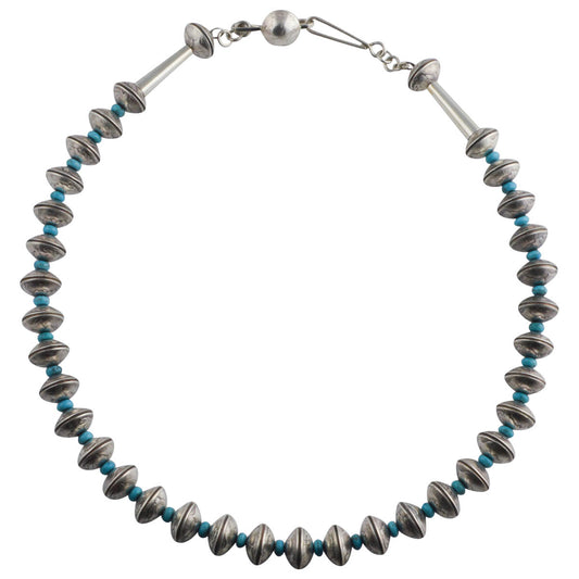 Sterling Silver James McCabe Turquoise Mercury Dime Coin Bead Necklace Navajo