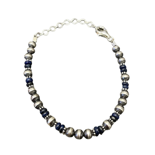 Lapis Desert Pearl Bead Bracelet Sterling Silver