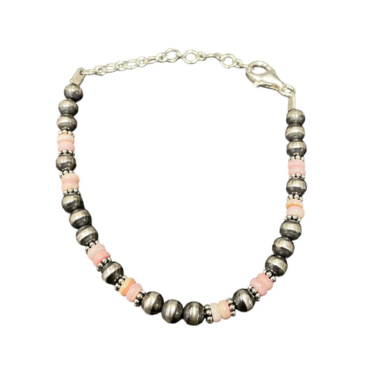 Pink Conch Desert Pearl Bead Bracelet Sterling Silver