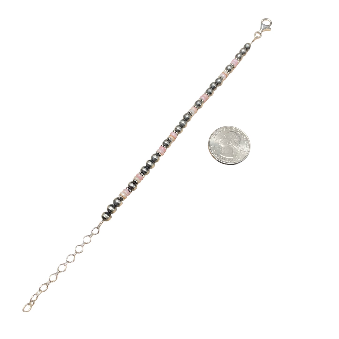 Pink Conch Desert Pearl Bead Bracelet Sterling Silver
