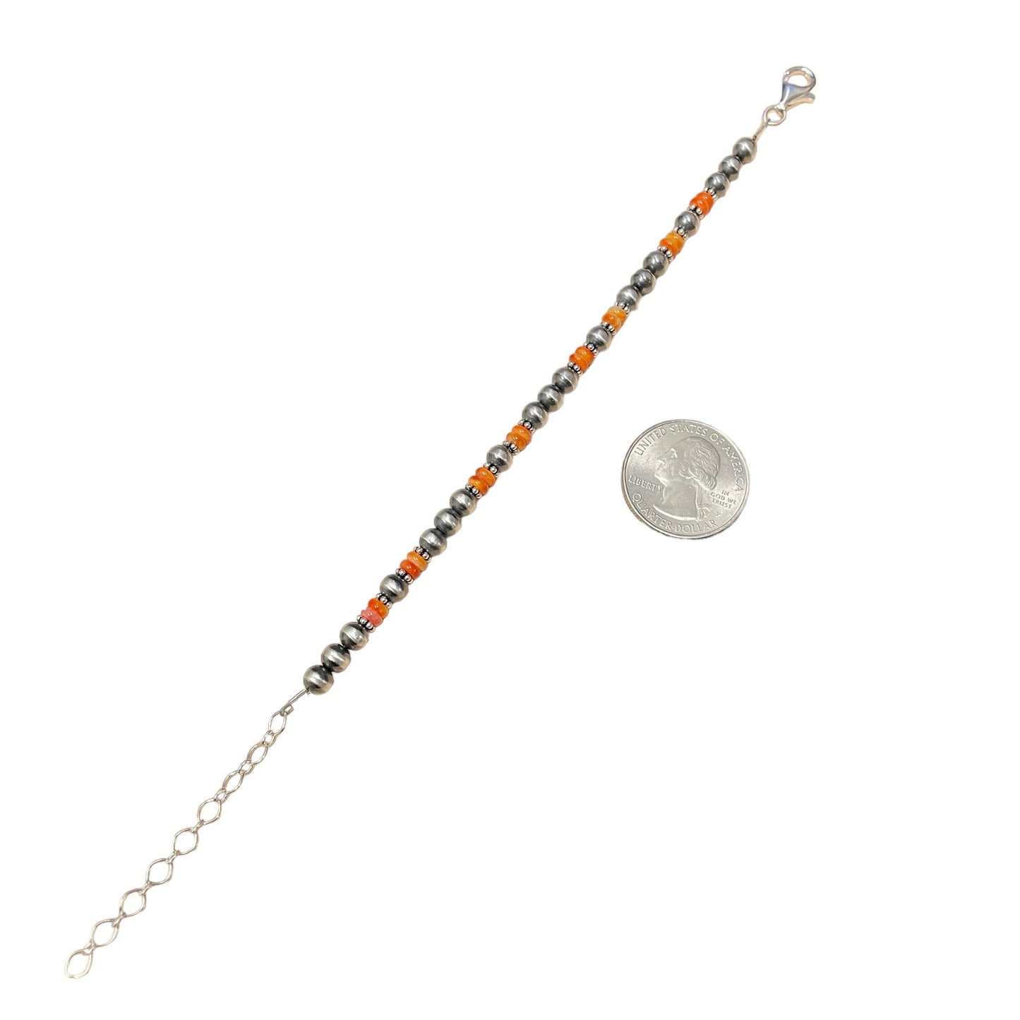 Orange Spiny Oyster Desert Pearl Bead Bracelet Sterling Silver